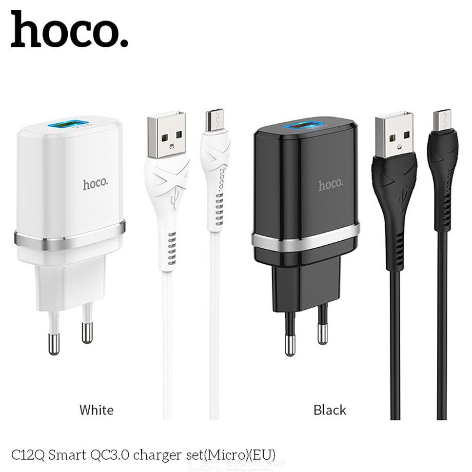 Bộ Cáp Sạc Nhanh 18W HOCO C12Q - Bộ Sạc Nhanh 3A Hỗ Trợ QC 2.0 3.0 Dây Dài 1M Cho Dòng Android Type-C/Micro USB