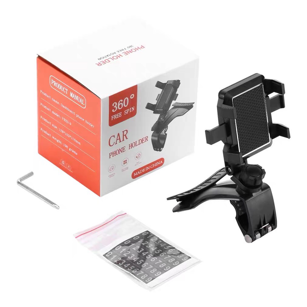 Giá đỡ điện thoại ô tô trên xe hơi xoay 360 độ chống rung treo đa điểm trên taplo, có bảng số điện thoại