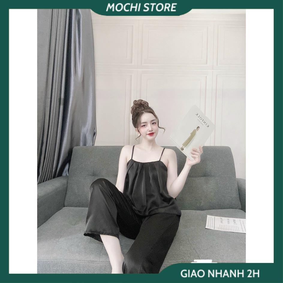 Đồ Bộ Mặc Nhà, Đồ Ngủ Lụa Áo 2 Dây Xếp Ly Quần Dài Chất Lụa Satin Cao Cấp Form Rộng Rãi Dưới 65kg Mặc Vừa. | BigBuy360 - bigbuy360.vn