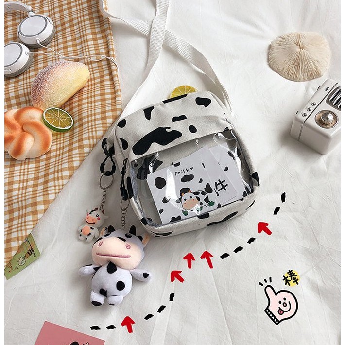 Túi đeo chéo vải canvas bò sữa phong cách Hàn Quốc siêu HOT HIT 2021