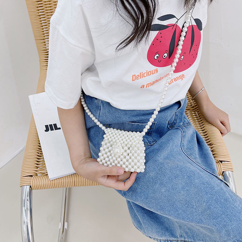 Túi đeo chéo mini đính ngọc trai giả thời trang dễ thương cho bé gái