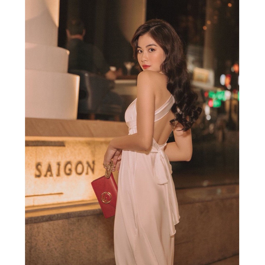 Đầm maxi cột nơ xẻ tà