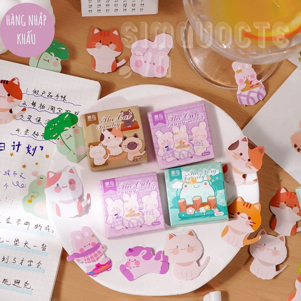 Hộp 45 hình dán sticker con vật đáng yêu để trang trí sổ lưu niệm Box Sticker ST74