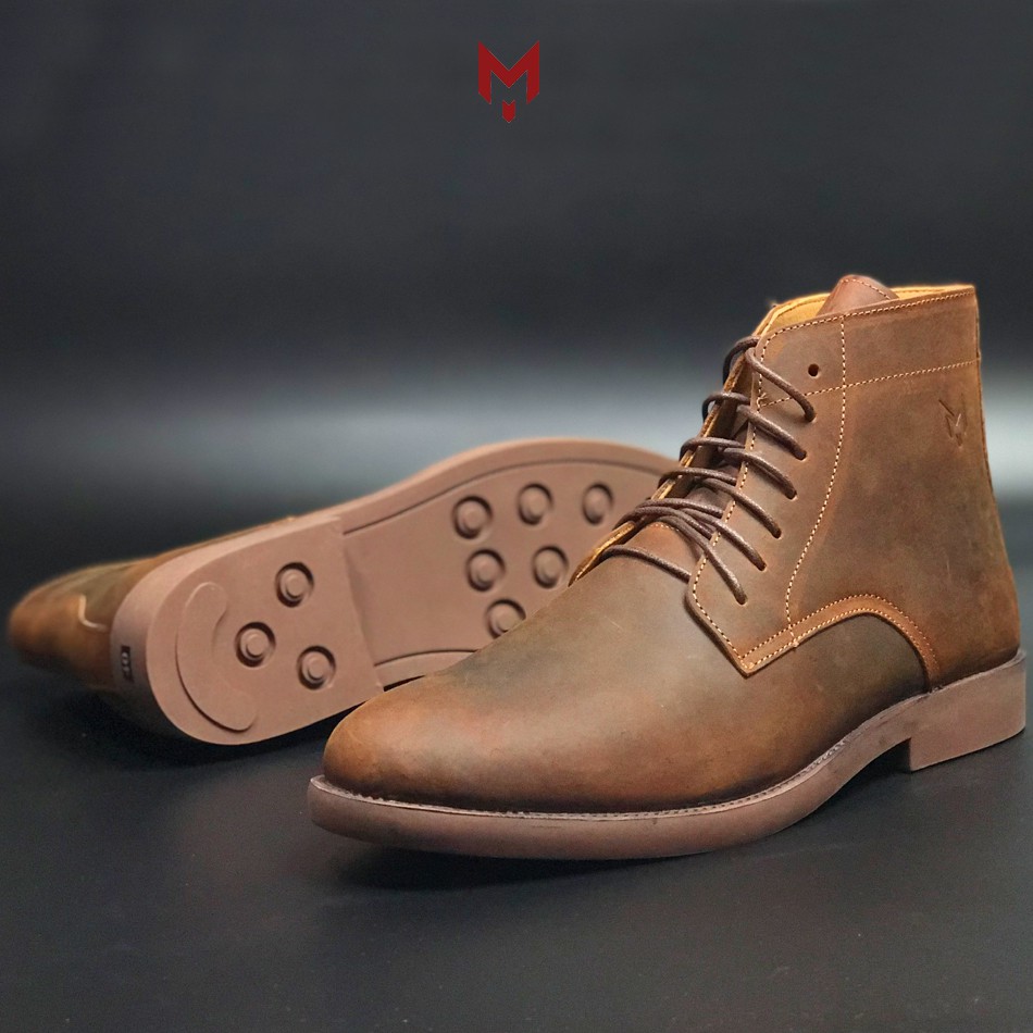 Giày cao cổ nam Mad Desert Plain Boots Brown da bò sáp ngựa điên cao cấp phong cách bụi bặm | BigBuy360 - bigbuy360.vn