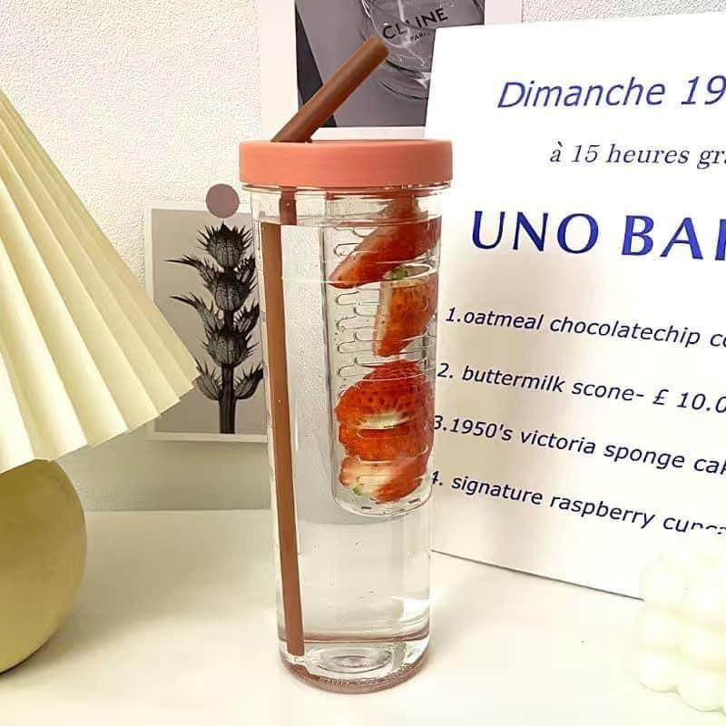 Bình nước kèm ống hút Detox/ Bình nước dung tích lớn 700ml miệng rộng vệ sinh tiện lợi