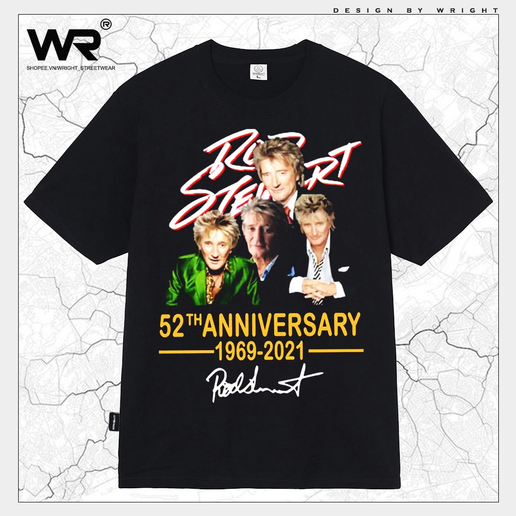 J0mf /Áo thun Rod Stewart 52th Anniversary 1969-2021 wright Vintage tay ngắn cổ tròn form rộng phong cách âu mỹ retro co