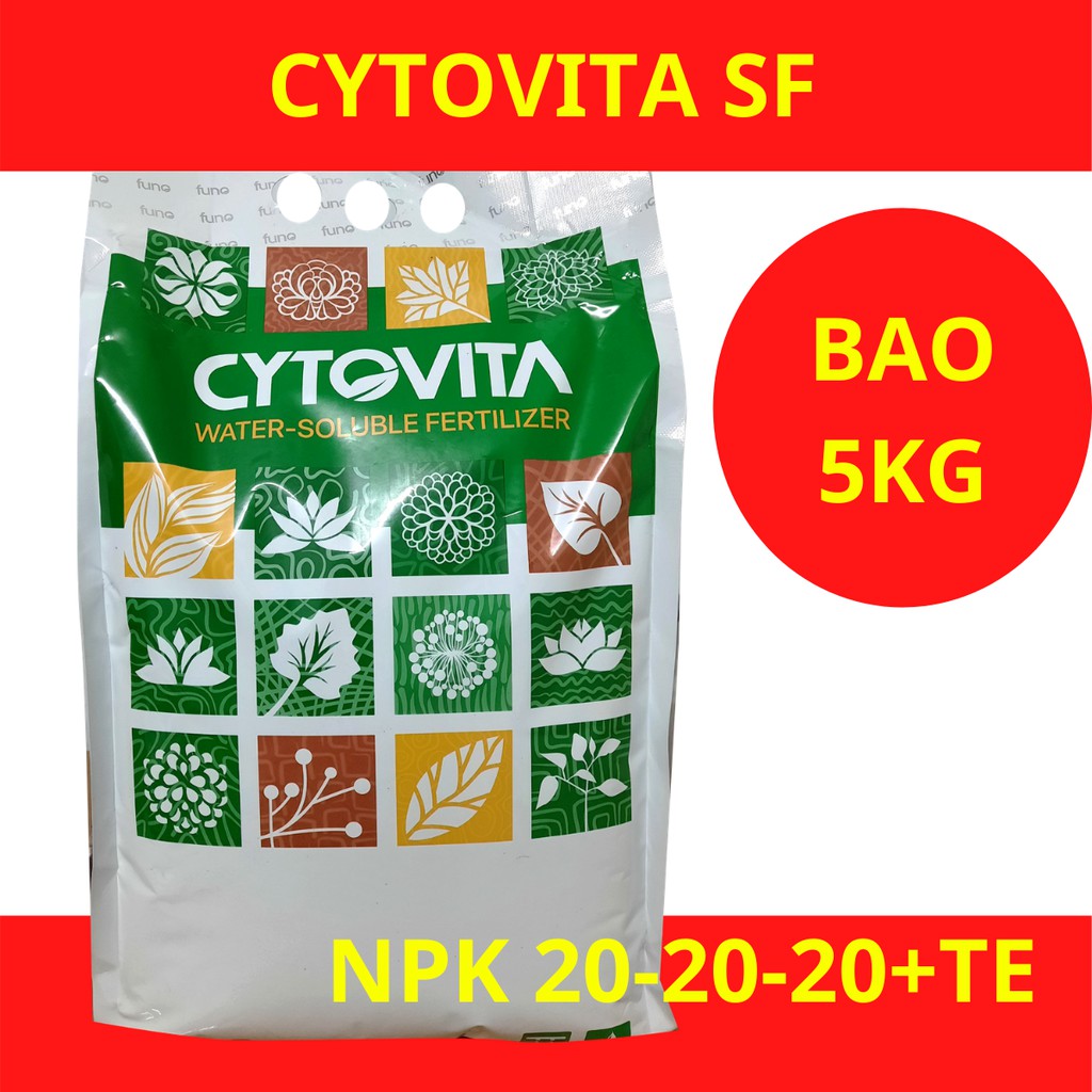 Phân bón tưới cao cấp nhập khẩu Châu Âu- CYTOVITA SF NPK 20-20-20+TE - Bao 5kg công thức mới bổ sung EDTA