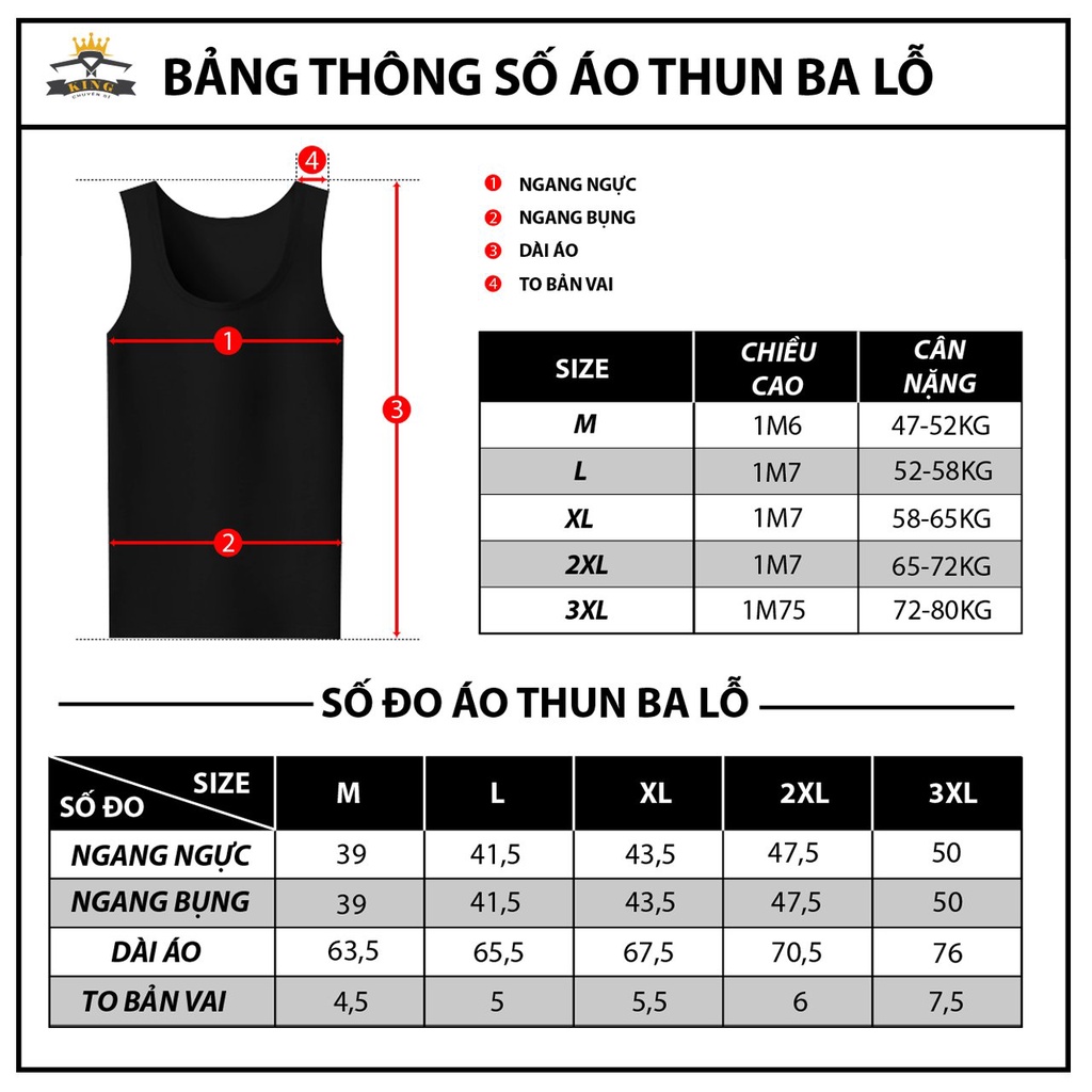 Áo ba lỗ nam KING thun sát nách ,tập gym mặc lót vãi co giản thấm hút mồ hôi tốt dáng thể thao KING