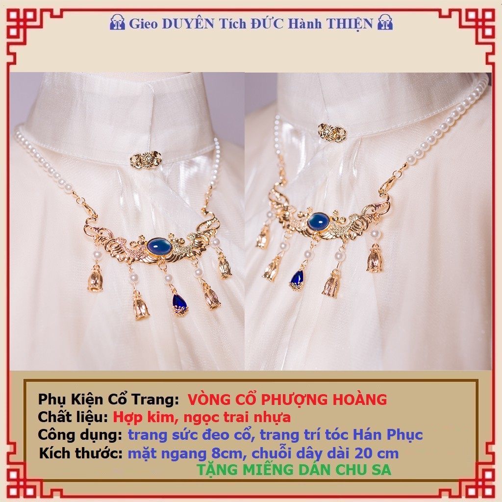 Phụ kiện cổ trang, vòng cổ Phượng Hoàng, ngọc màu Xanh Lam - PHONG THỦY LIÊN HOA