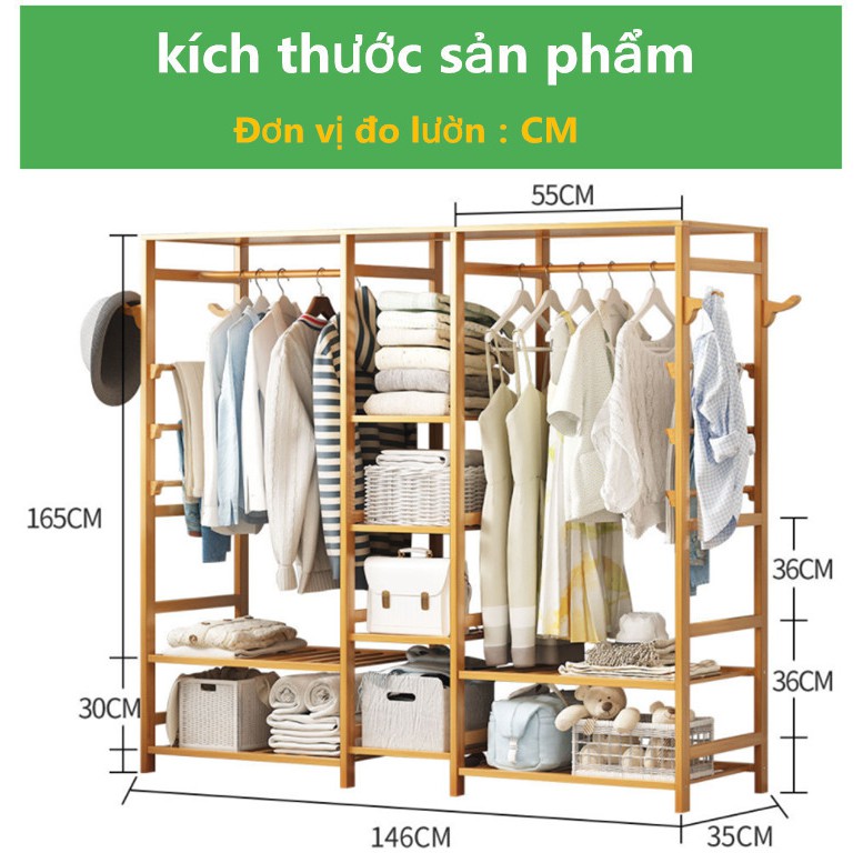 Tủ treo quần áo gỗ tre cao cấp 165cm X 145cm | BigBuy360 - bigbuy360.vn