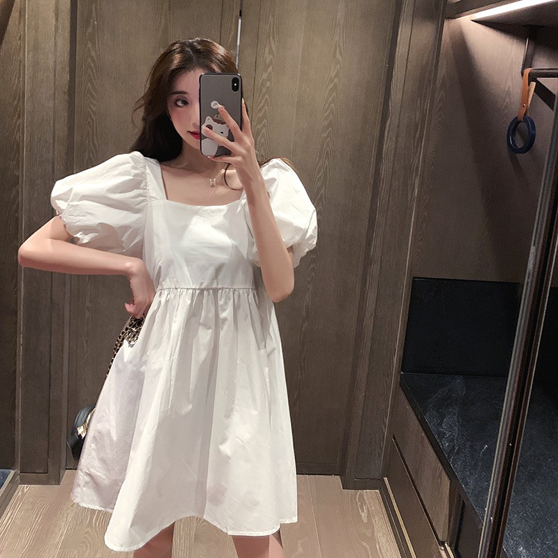 Váy Babydoll Trắng Tay Bồng PEONYB Nữ [FREESHIP] 🌸 Đầm cổ vuông dáng suông, thiết kế bánh bèo tiểu thư Ulzzang HOT 🌸 | BigBuy360 - bigbuy360.vn