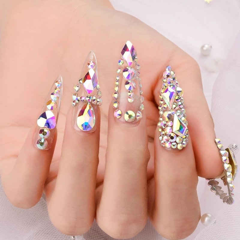 Hộp 12 Kích Cỡ Hạt Pha Lê AB 3D Trang Trí Móng Tay Nghệ Thuật