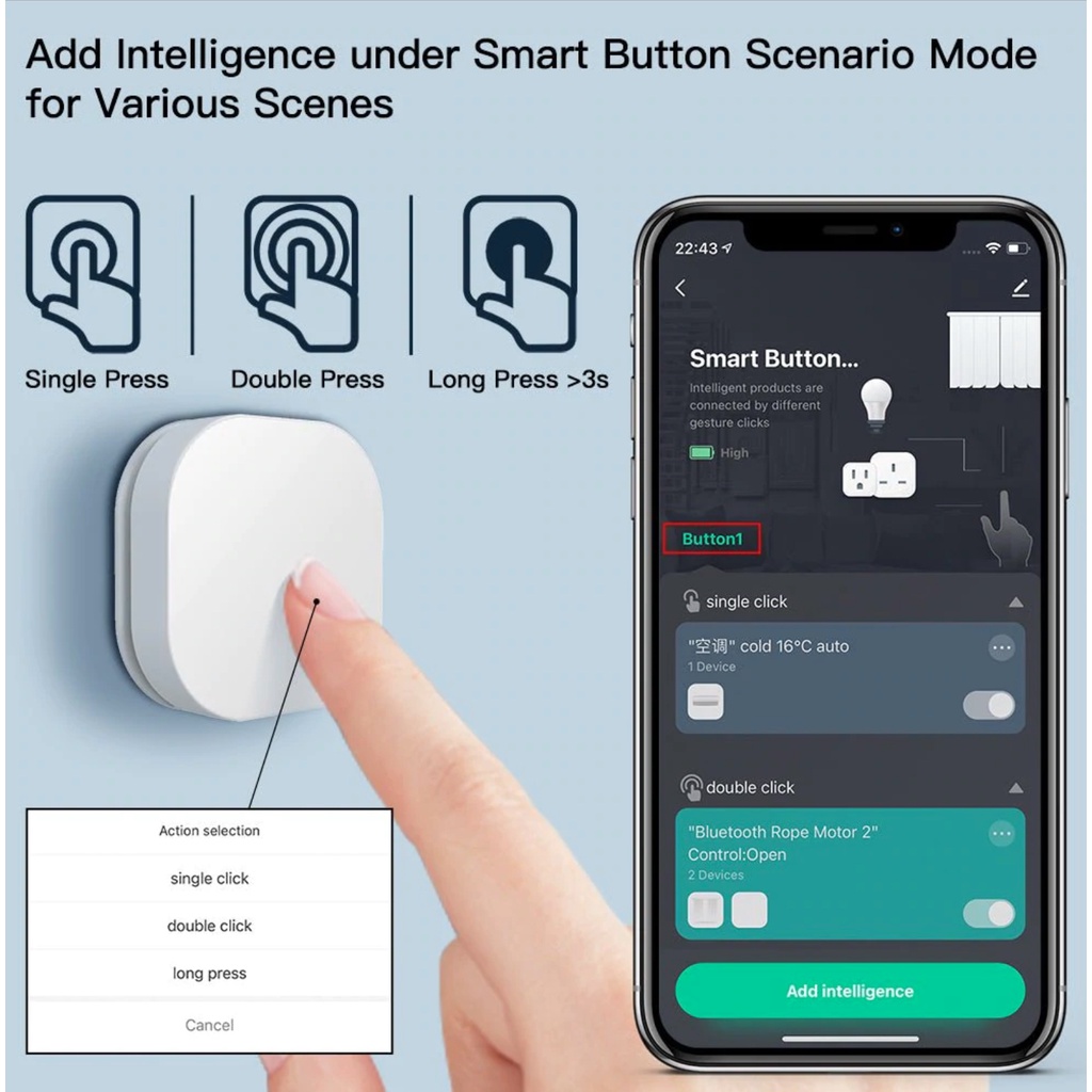 Nút chuông Ngữ cảnh thông minh, Zigbee , App Smart Life / Tuya Smart / Home Assistant ( Hass ) -