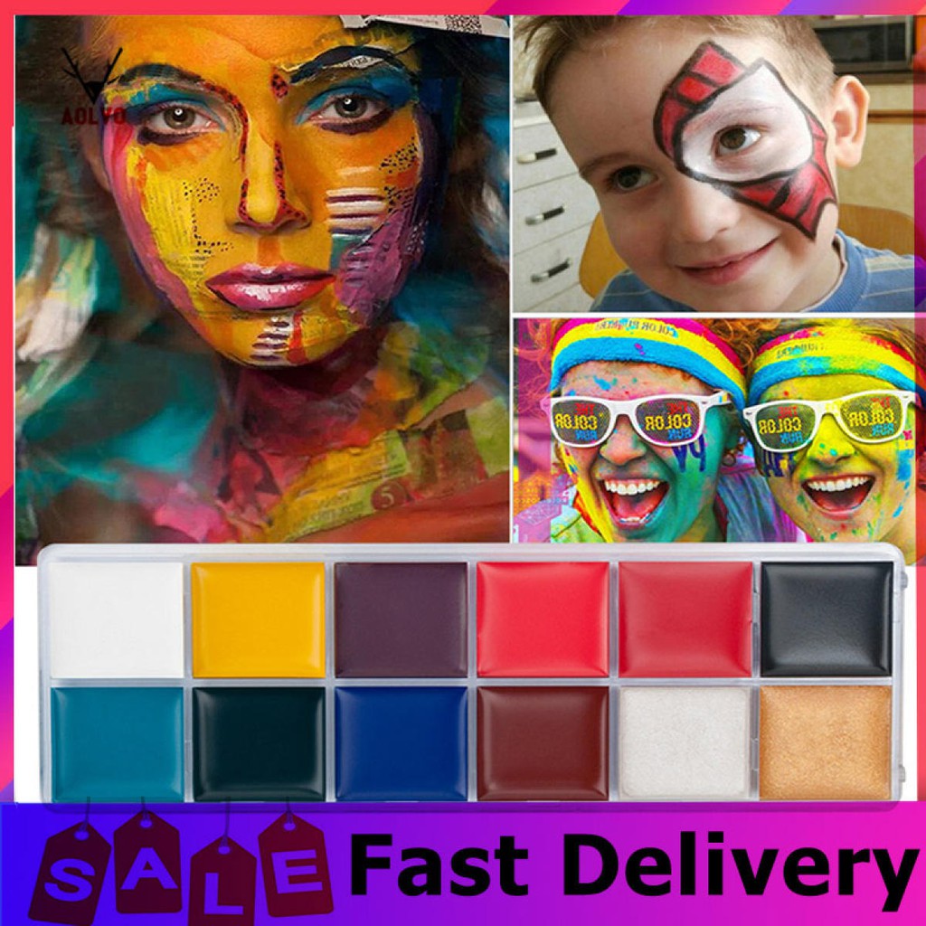 12 Colors Face Painting Body Makeup，Non Toxic Safe Water Paint Oil  Christmas Halloween Party Tools,Halloween Makeup Kit Face Body Paint Oil Cosplay Party Makeup Washable Fancy Make Up Fake Wound Scars Painting