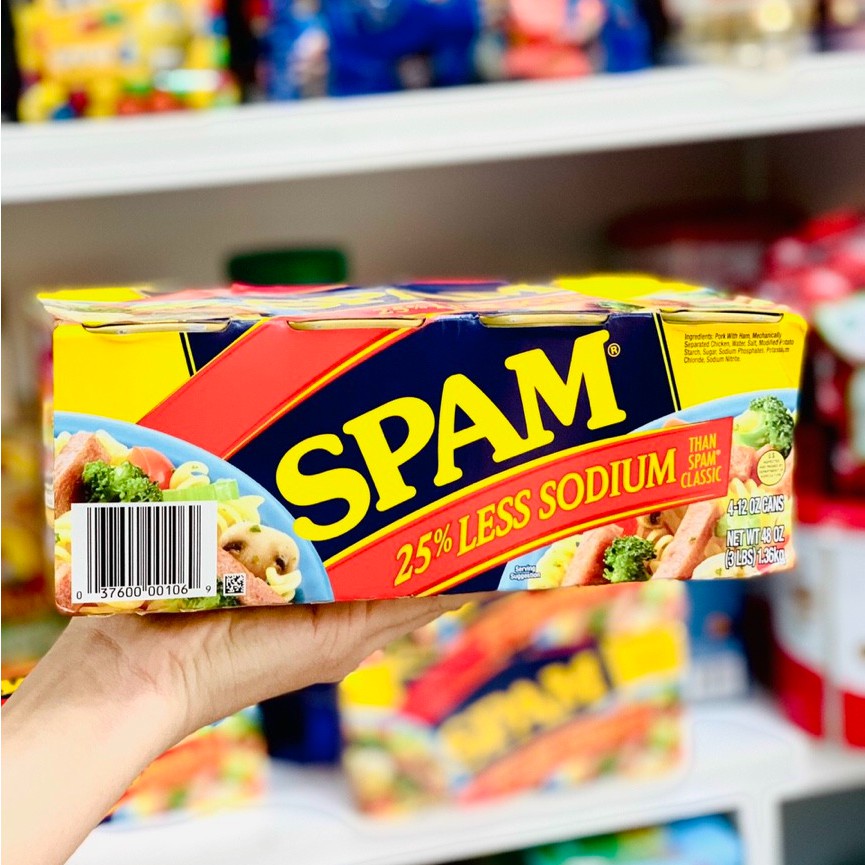 4 Hộp Thịt Đóng Hộp Spam 25% Less Sodium 1.36kg