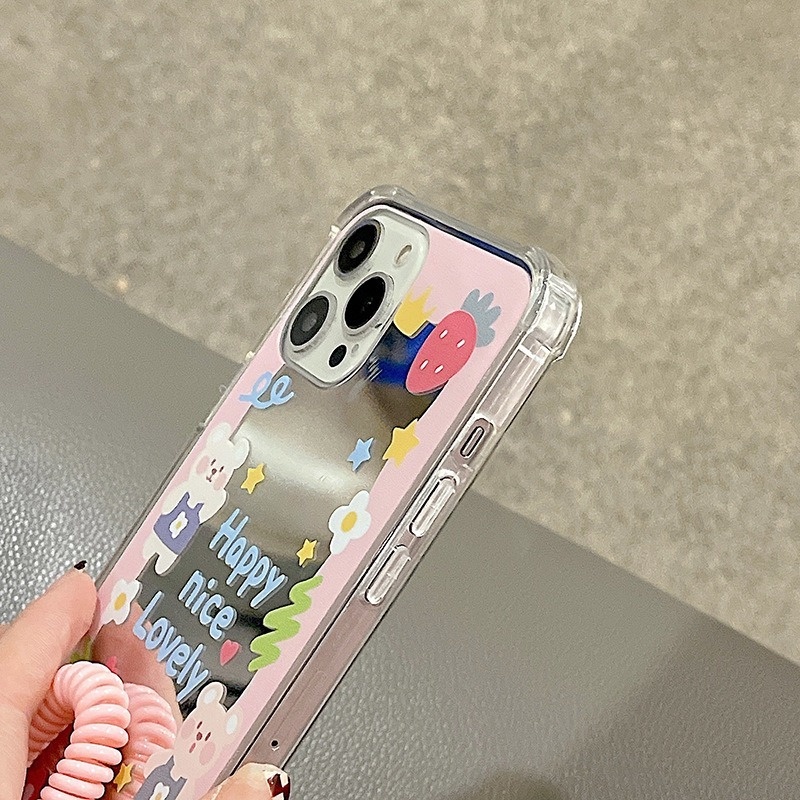 Ốp Điện Thoại Họa Tiết Hoạt Hình Dễ Thương Kèm Gương & Dây Đeo Cho Iphone 14promax / 13mini 11 / 12pro 678Plus / xsmax / xr