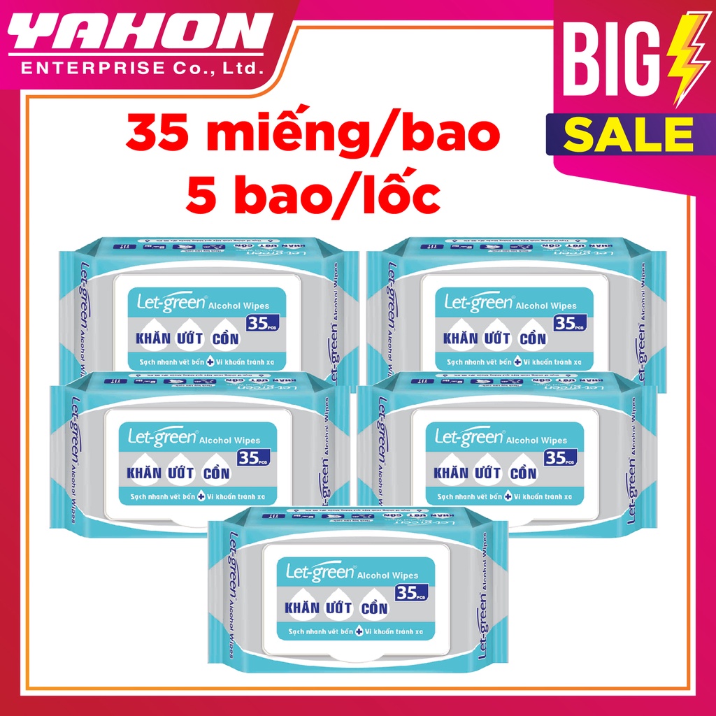 Combo 5 Bao Khăn Ướt Cồn Let-green 35 Miếng/Gói