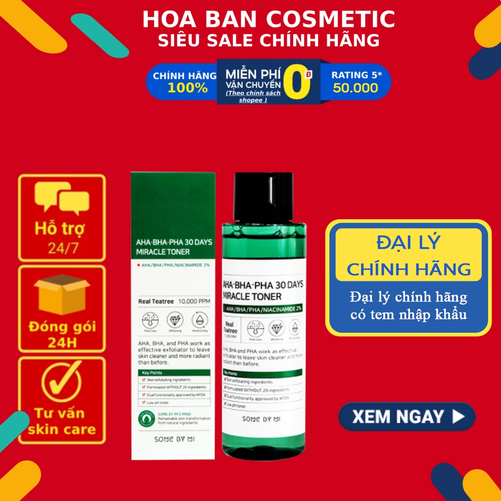 Nước Hoa Hồng Some By Mi AHA-BHA-PHA 30 Days Miracle Toner 150ml - Hoa Ban Cosmetic