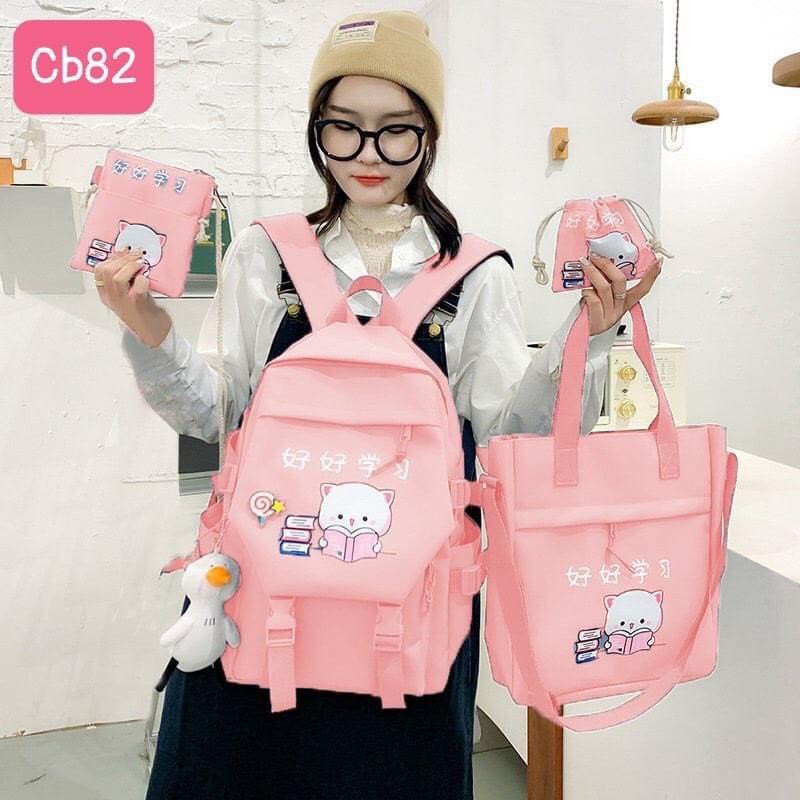 Set 4 Món Balo Túi Thời Trang Đi Học Giá Rẻ_CB82