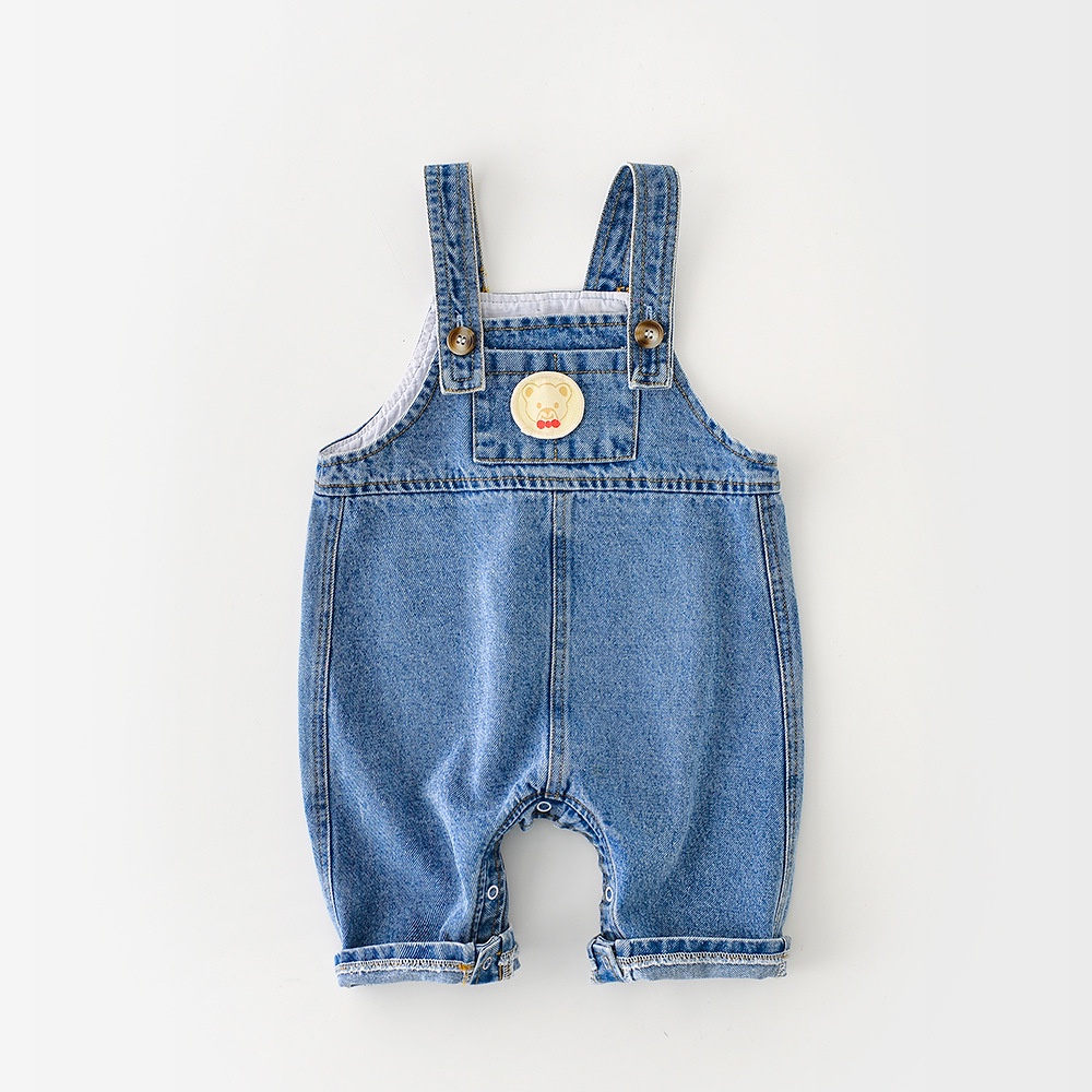 Áo Liền Quần Denim Không Tay In Hình Gấu Hoạt Hình Phong Cách Hàn Quốc Dễ Thương Dành Cho Trẻ Sơ Sinh