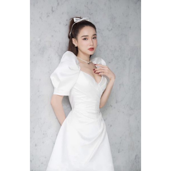 Đầm Tafta tay phồng xếp li