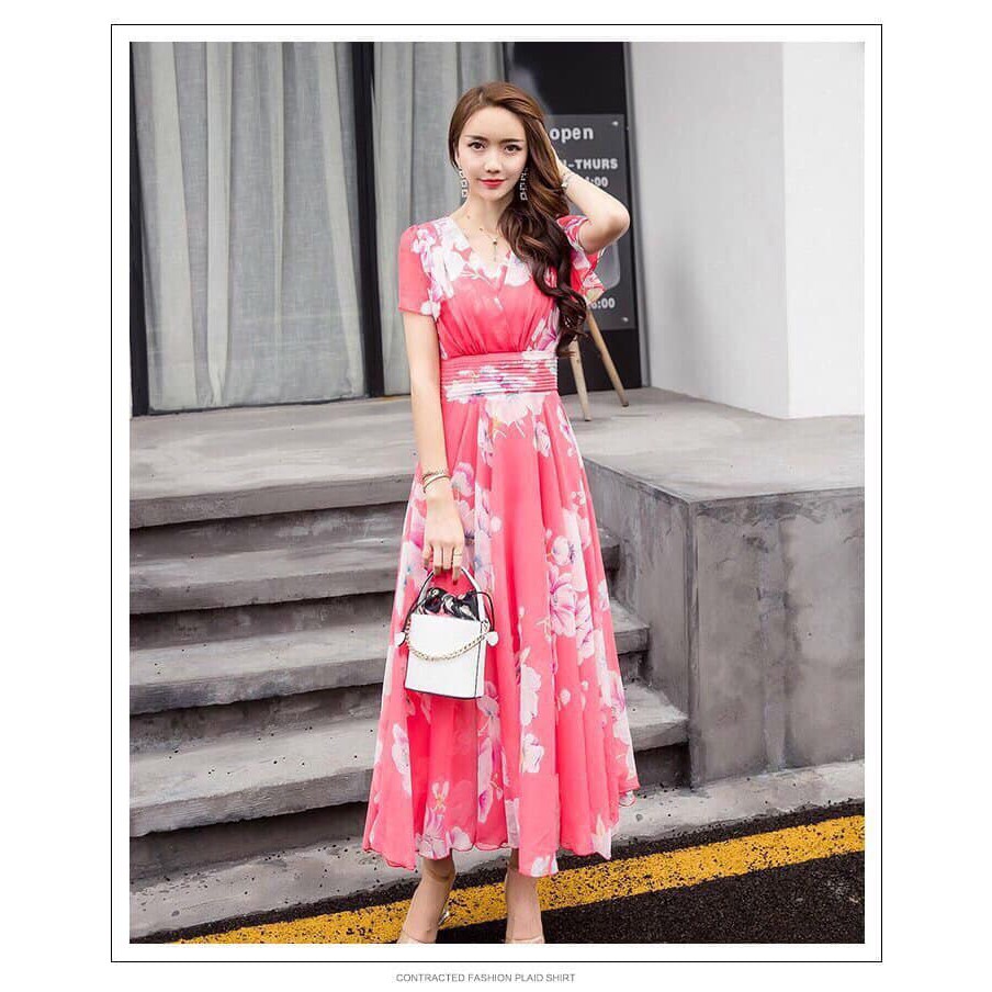 Đầm Maxi Hoa Cao Cấp - Váy Đầm Lụa Kiểu Maxi Tay Ngắn Tiểu Thư Điệu Đà Hàng Nhập Quảng Châu | BigBuy360 - bigbuy360.vn