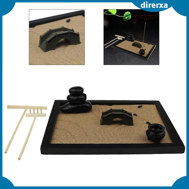 Set khay cát và đá kèm dụng cụ cào dùng để làm khu vườn thiền định kiểu Nhật Bản cổ điển cho bàn làm việc văn phòng