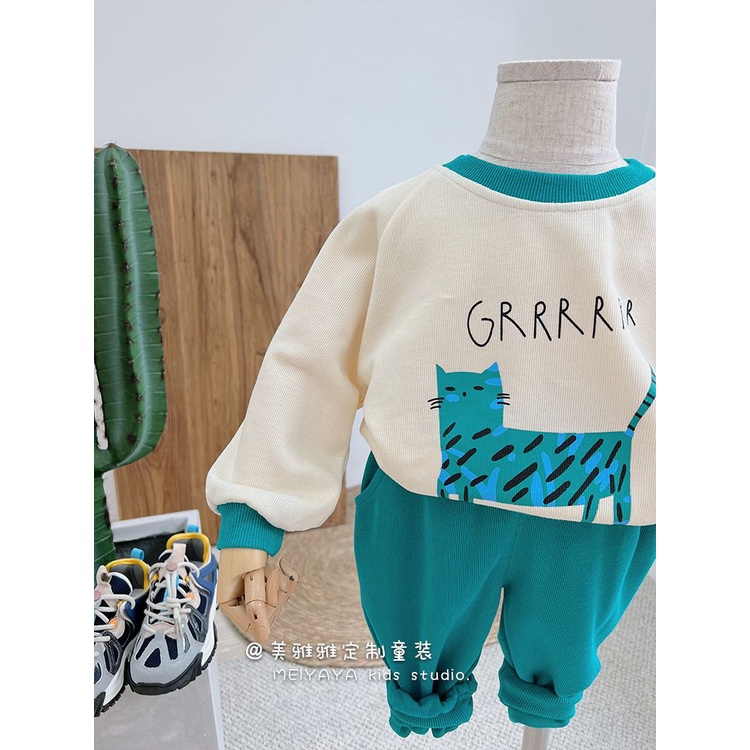 Bộ Đồ Thể Thao Áo Sweater Phối Màu Tương Phản Thời Trang Nhật Hàn 2022 Cho Bé