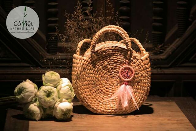 Túi xách Lục bình, Túi trống TX016-trang trí khăn Turban, tua rua, chuông, handmade Cỏ Việt NatureLife.