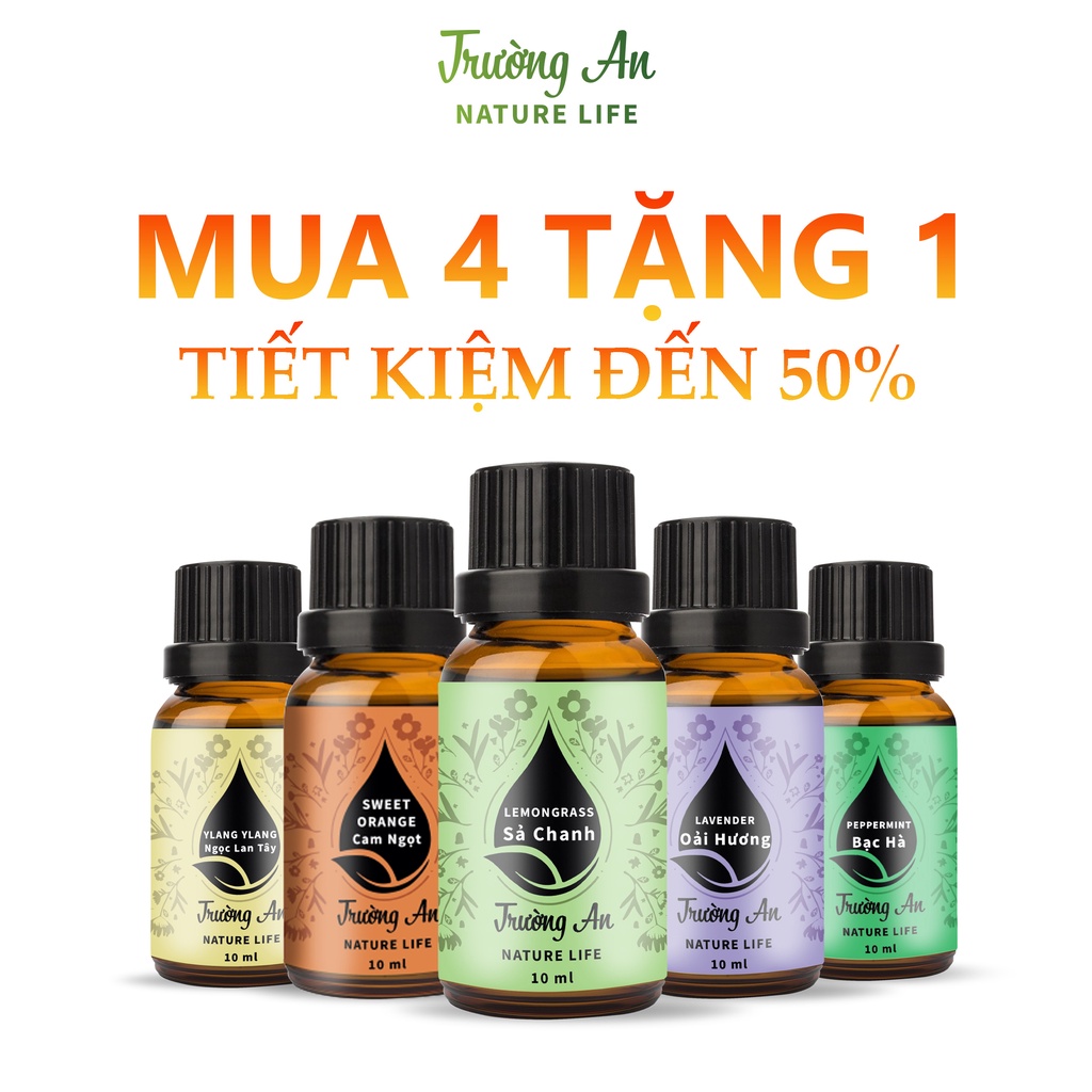 Combo 4 Tặng 1 tinh dầu thiên nhiên Trường An Natural Life lọ 10ml, Nhập khẩu Ấn Độ, Có giấy kiểm định QUATEST3