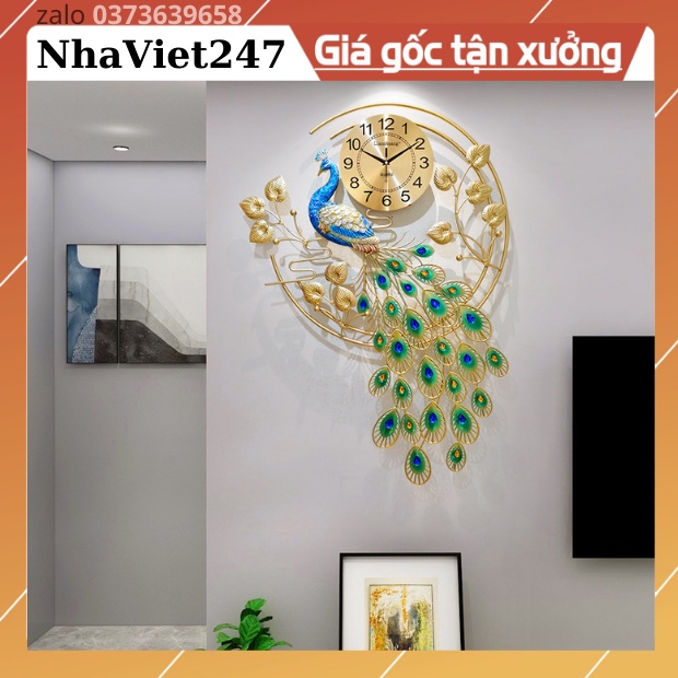 Đồng Hồ Treo Tường Trang Trí Chim Công 2878-Kt 93x68cm-đồng hồ tranh kim loại,decor đẹp,giá rẻ-quà tặng ý ngĩa-bh 5 năm