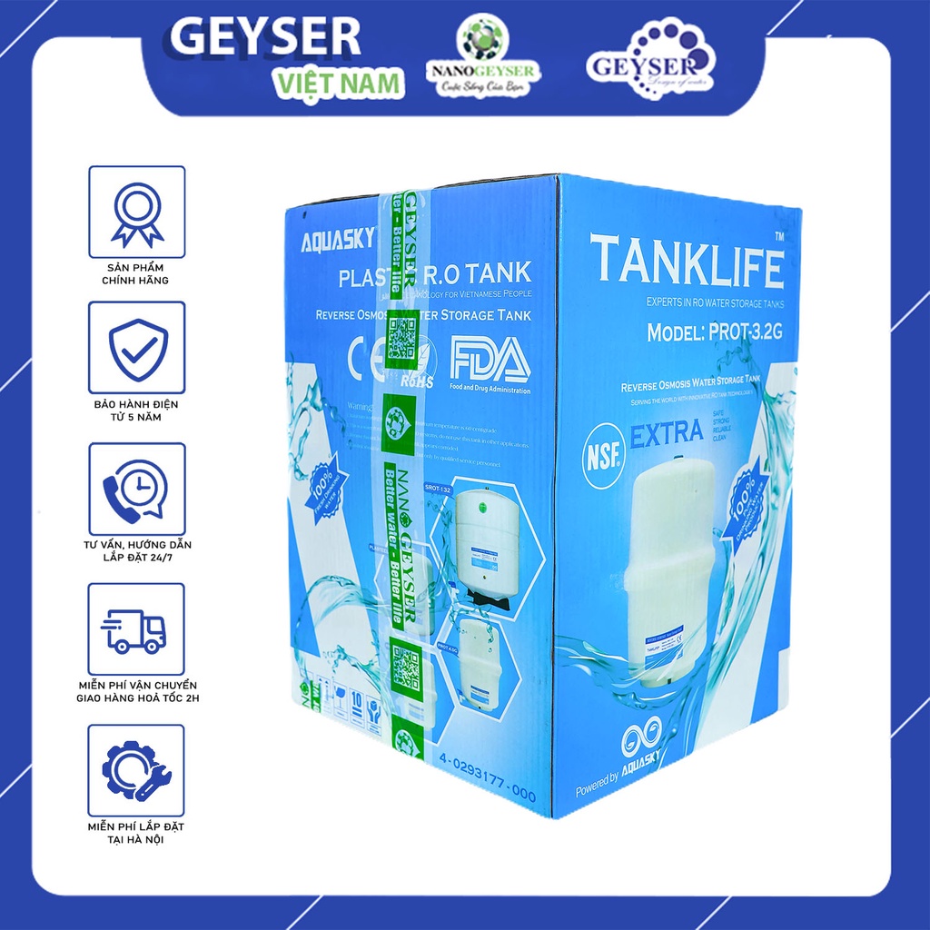 Bình áp máy lọc nước kèm van, dùng cho tất cả dòng máy RO, Karofi, Kangaroo, Aqua, Sunhouse...