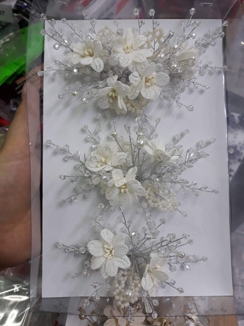 Phụ kiện cưới Giang - cài tóc - cài tóc cô dâu thủ công hoa đính hạt - mẫu mới 1-2019
