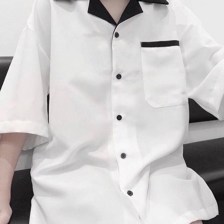 Áo sơ mi tay lỡ cổ vest/ pijama ngắn tay form rộng kiểu dáng unisex phong cách Hàn Quốc SM07 MrHero | BigBuy360 - bigbuy360.vn