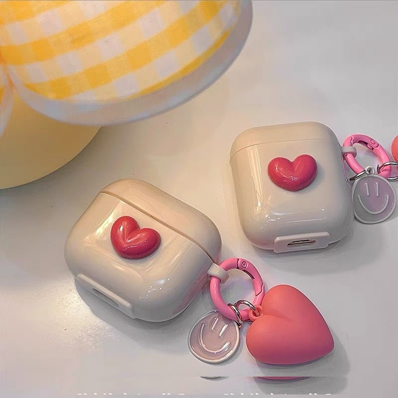 Vỏ Bảo Vệ Hộp Sạc Tai Nghe Bluetooth airpods 1/2 pro Bằng tpu Họa Tiết Trái Tim Màu Hồng Dễ Thương