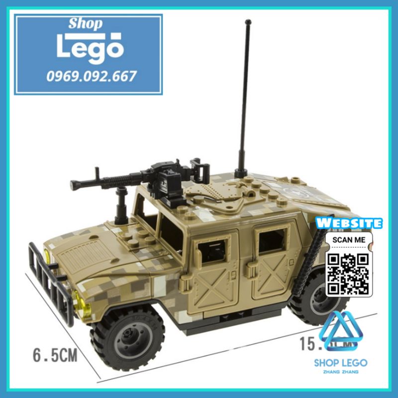 Xếp hình Xe bọc thép Humvee HMMWV M1114 của quân đội Mỹ gồm 72 hình lắp được 2 kiểu Lego Minifigures TBS J773