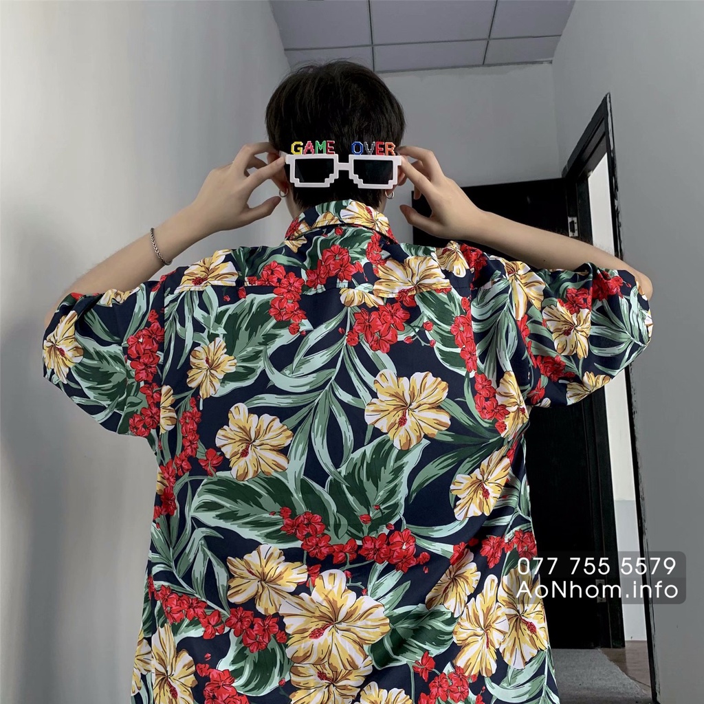 Áo Sơ Mi Hawaii Đi Biển Mềm Mát - Bông Bụt Trắng - Áo Đôi Đồng Phục Nhóm Lớp Team Building Hoạ Tiết Hoa Lá Trái Cây