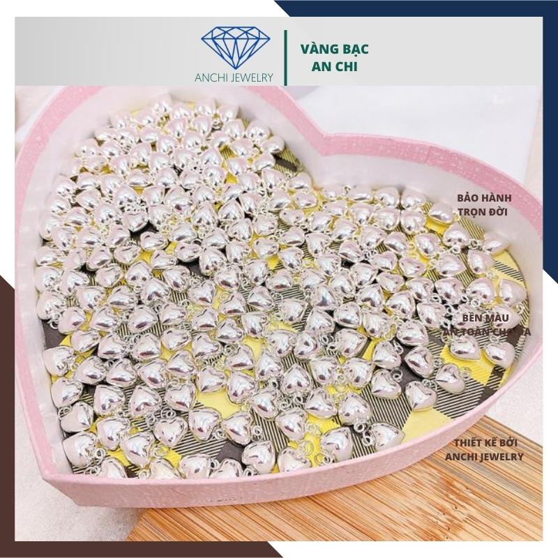 Bộ dây chuyền - lắc tay và bông tai mặt trái tim phồng, chuẩn bạc ta sáng đẹp - Anchi jewelry