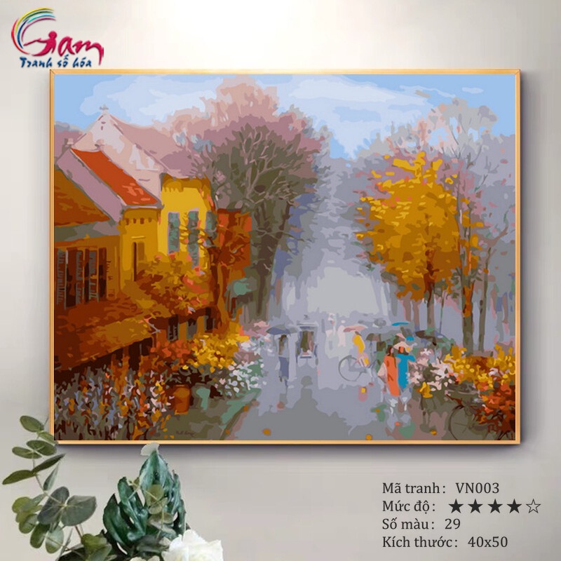 Tranh sơn dầu số hoá DIY tự vẽ - Mã VN003 PHỐ ĐÔNG - 40x50cm khung