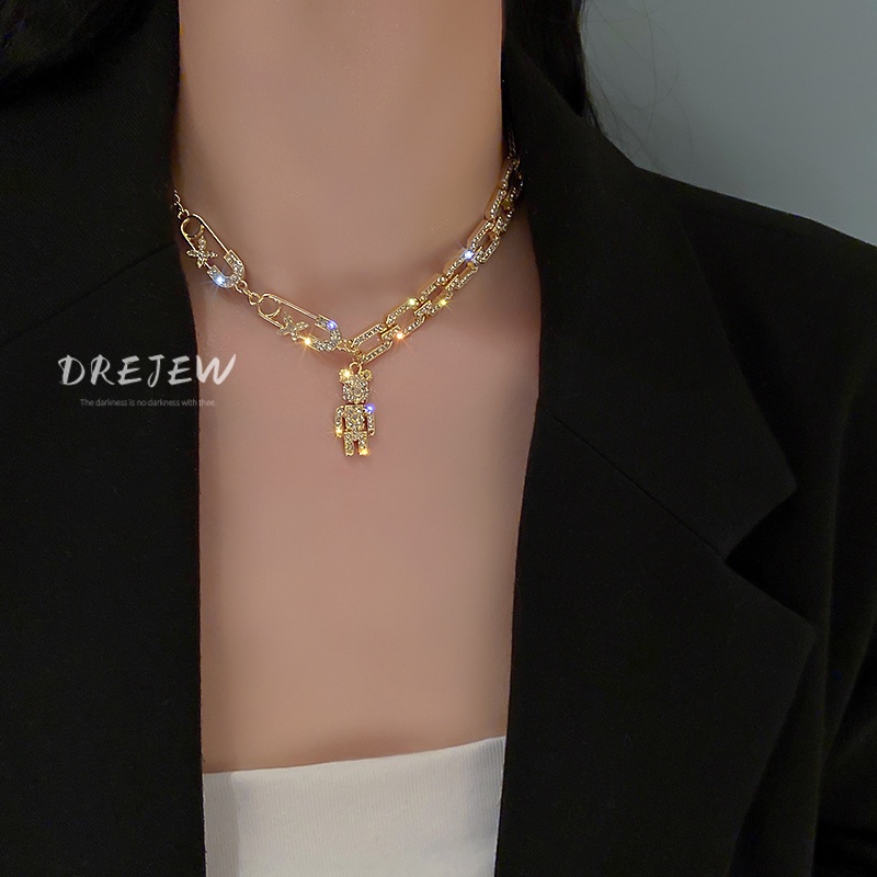 DREJEW Dây chuyền nữ mặt hình gấu dễ thương đính kim cương giả phong cách Hàn Quốc độc đáo