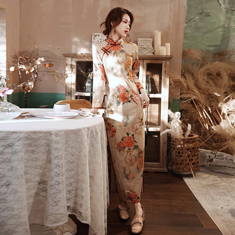 Sườn Xám Cách Tân Dài Tay Thiết Kế Mỏng Kiểu Dáng Mới Xinh Xắn Thời Trang Dành Cho Nữ