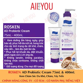 Rosken ad probiotic cream 75ml & 400ml - kem chăm sóc da khô, chàm, vảy nến.