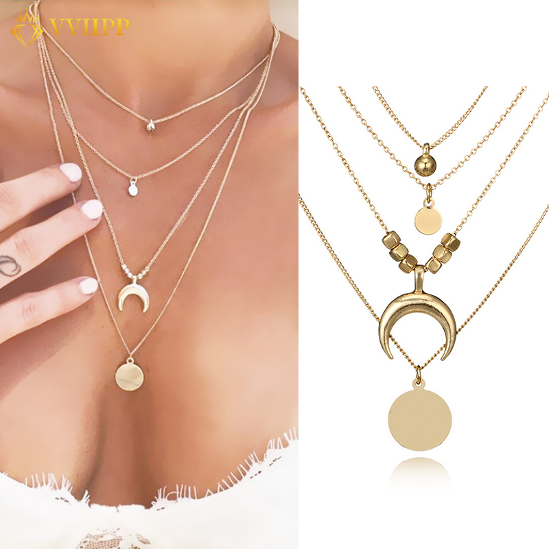 Dây Chuyền Nhiều Lớp Mặt Trăng Khuyết Thời Trang Cho Nữ