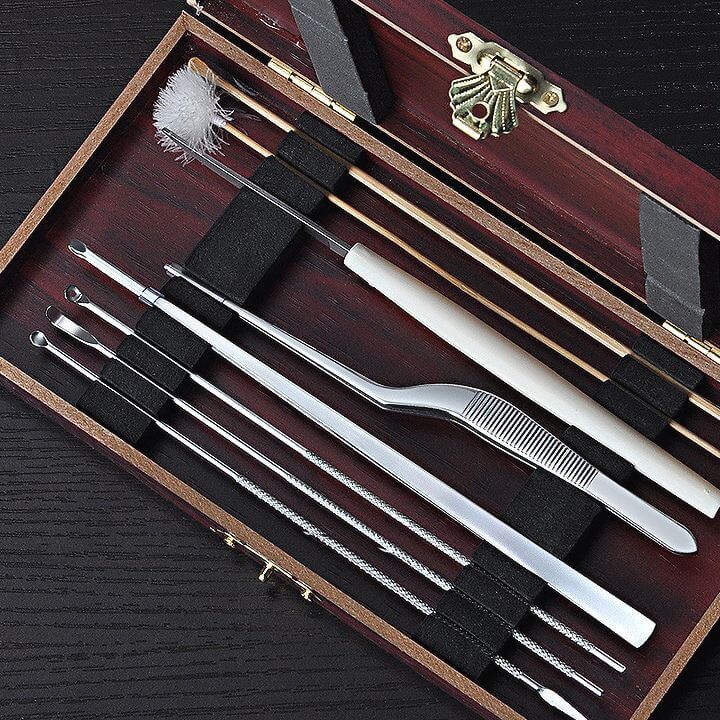 Bộ dụng cụ lấy ráy tai hộp gỗ cao cấp - Hair Mart