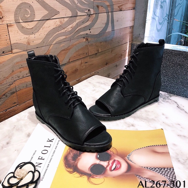 Boots Da Thật Cổ Cao Hở Mũi Fullbox