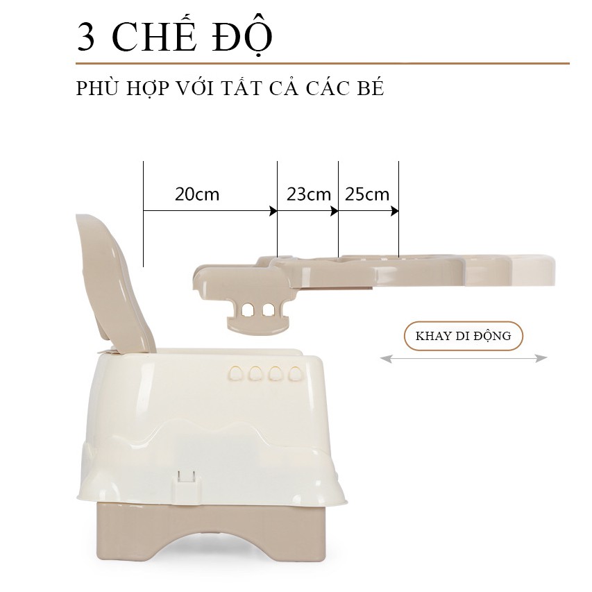 Ghế ăn dặm gấp gọn kèm chân sắt mặt ghế có các hốc để thức ăn tiện lợi, an toàn cho bé