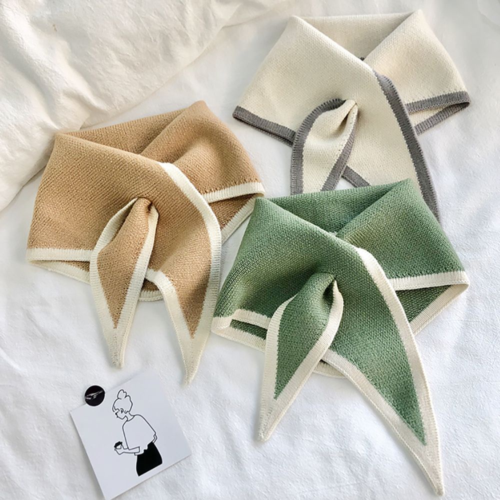 Khăn choàng cổ dệt kim mềm mại co giãn màu trơn thắt nơ chéo thời trang mùa thu cho nữ