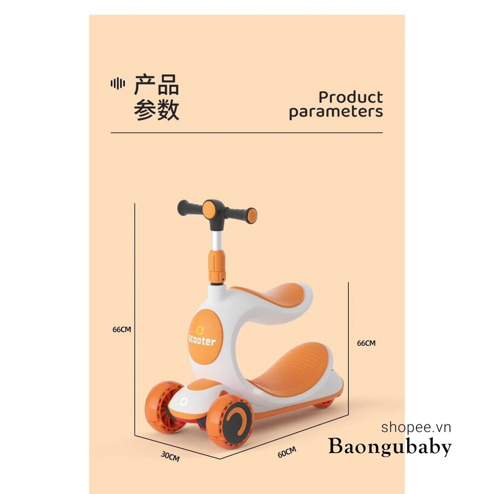 |Baongubaby| Xe trượt Scooter cho bé 3 trong 1, Xe trượt Scooter Umoo 2 trong 1 hình heo cho bé