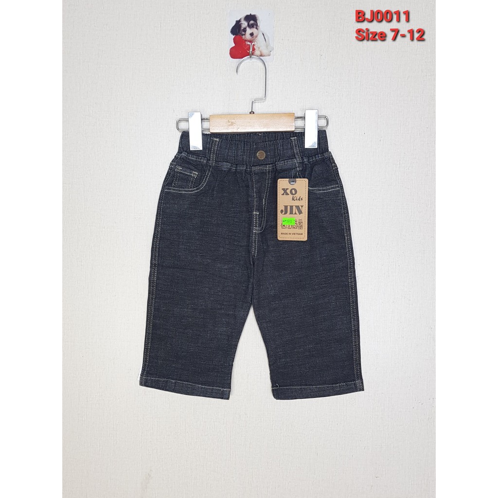 BJ0011- A1 quần Jean nam lửng co giãn thêu chữ màu ghi, hiệu XOKids, size 7-12
