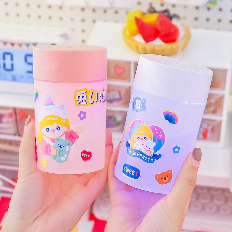 Máy phun sương tạo ẩm mini, Máy tạo độ ẩm không khí có đèn LED Siêu cute MLS